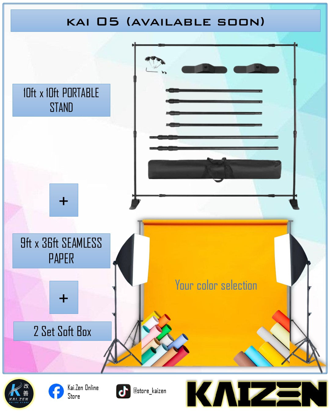 KAI 05 (Portable Stand+ Seamless Paper + 2 sets Softbox)