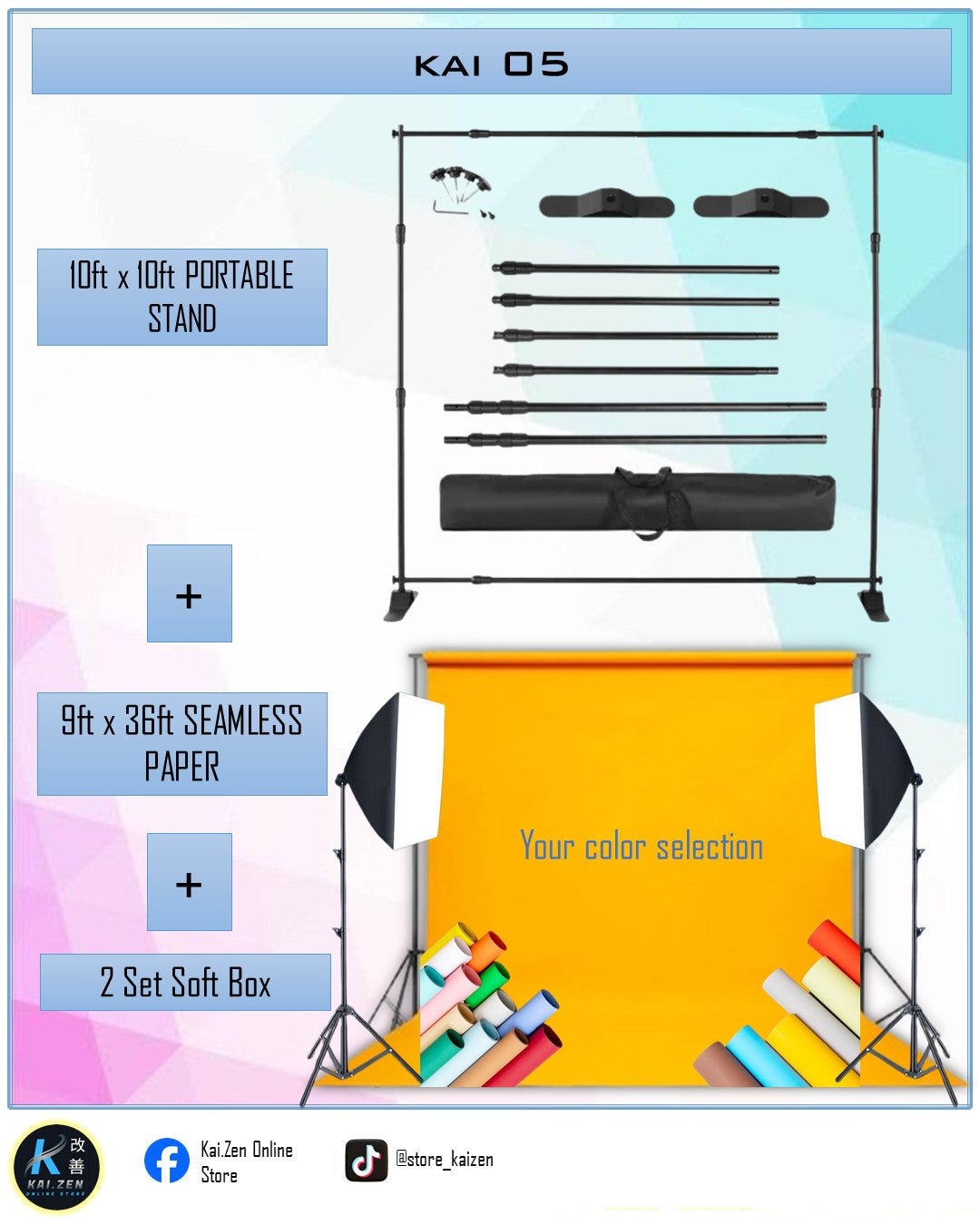 KAI 05 (Portable Stand+ Seamless Paper + 2 sets Softbox)