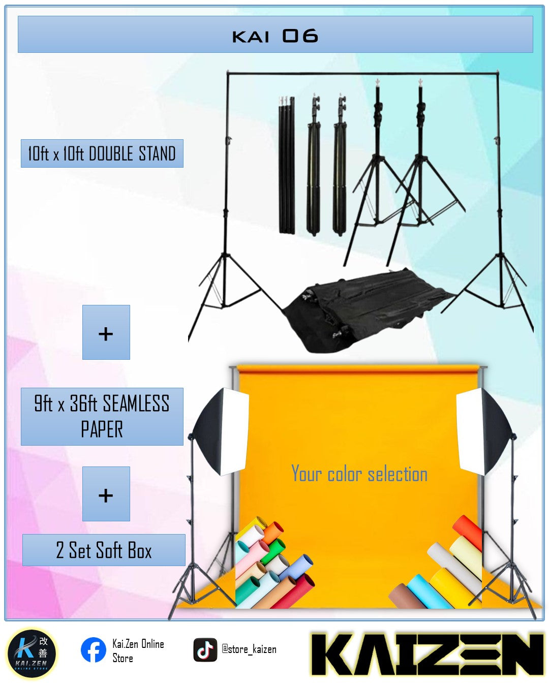 KAI 06 (Double Stand+ Seamless Paper + 2 sets Softbox)