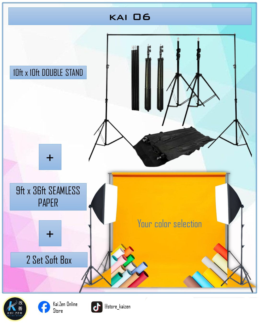 KAI 06 (Double Stand+ Seamless Paper + 2 sets Softbox)