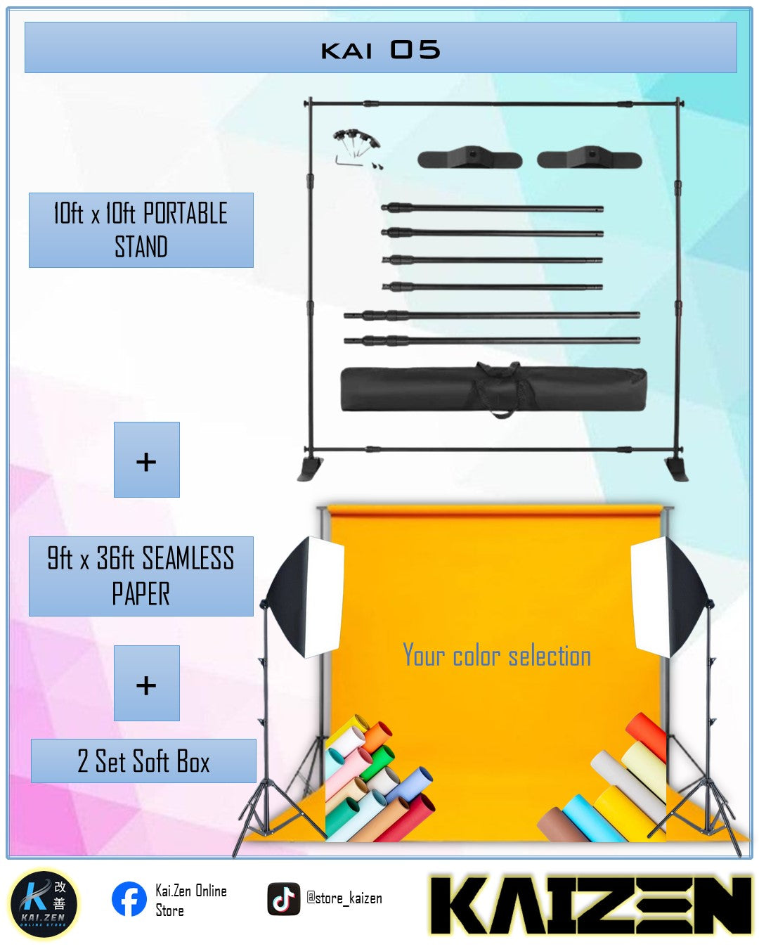 KAI 05 (Portable Stand+ Seamless Paper + 2 sets Softbox)