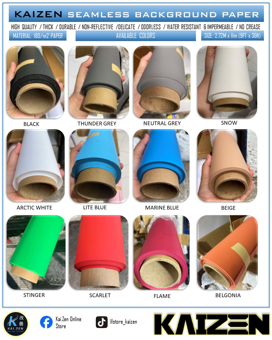 9ftx36ft Seamless Paper for Photography (KAIZEN Brand)