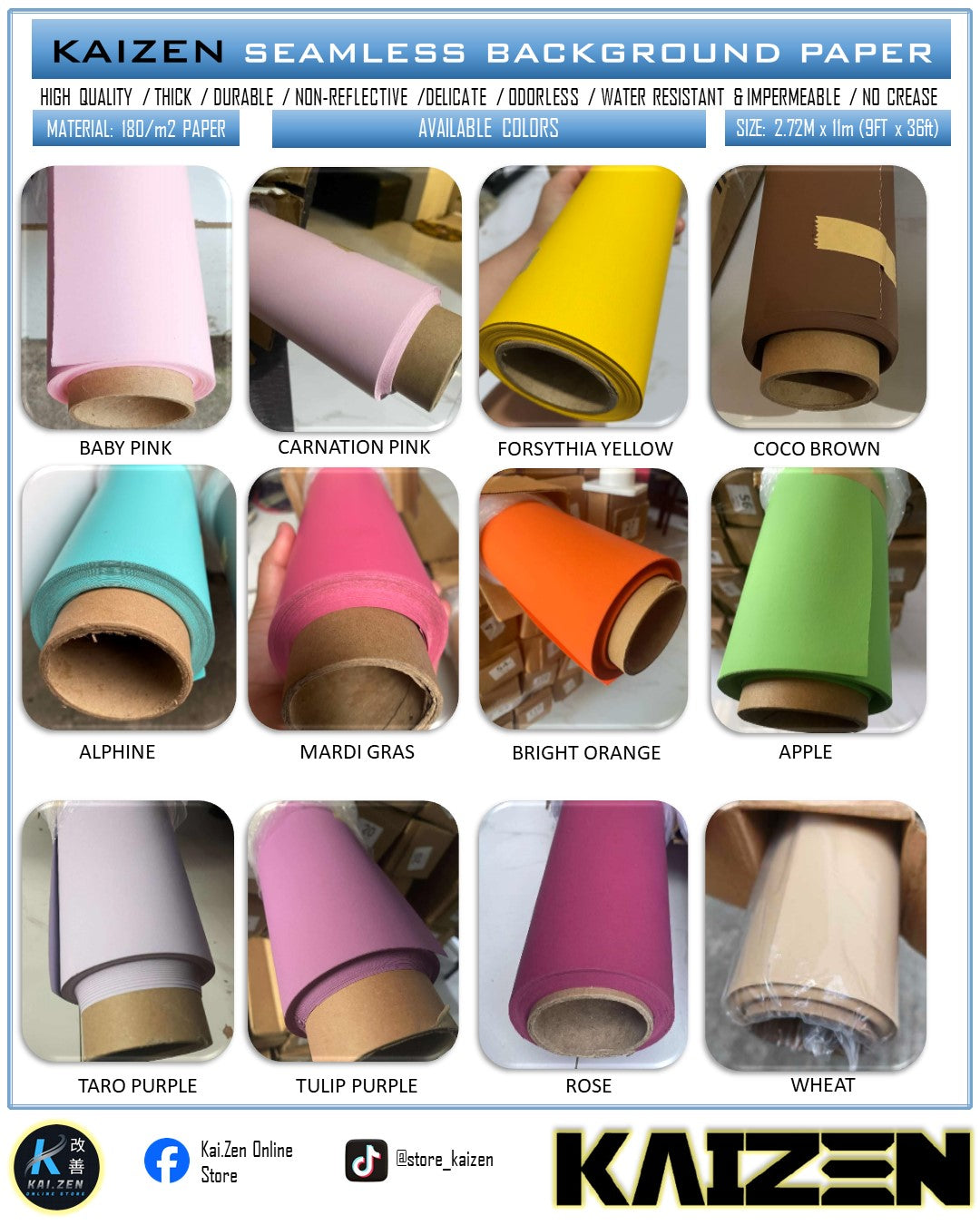 9ftx36ft Seamless Paper for Photography (KAIZEN Brand)