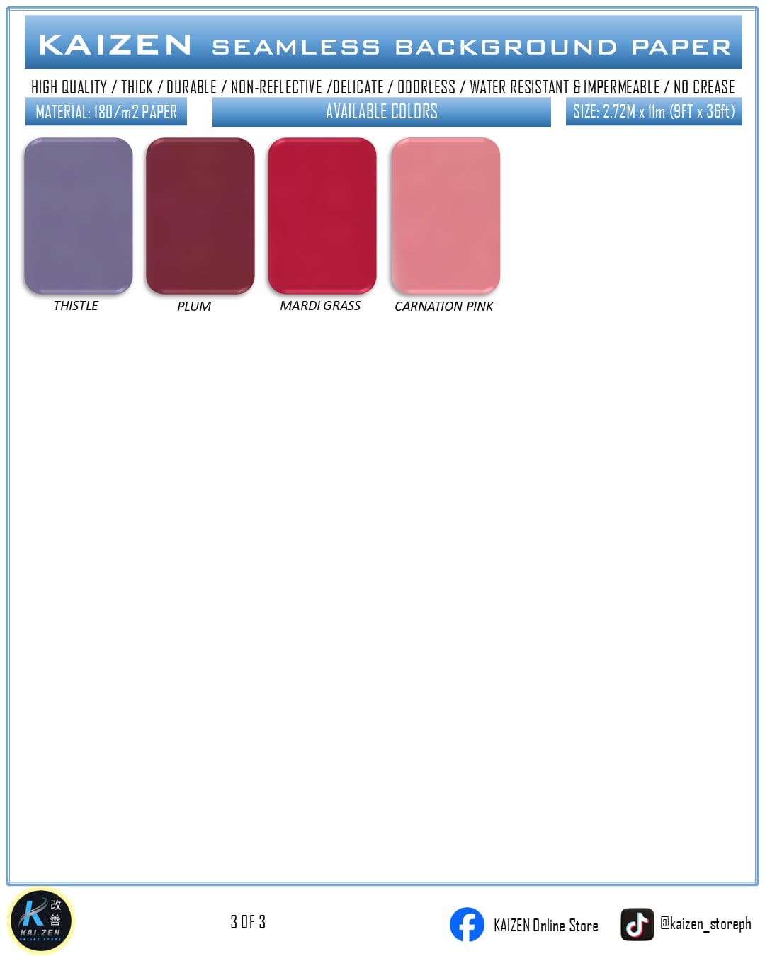 9ftx36ft Seamless Paper for Photography (KAIZEN Brand)